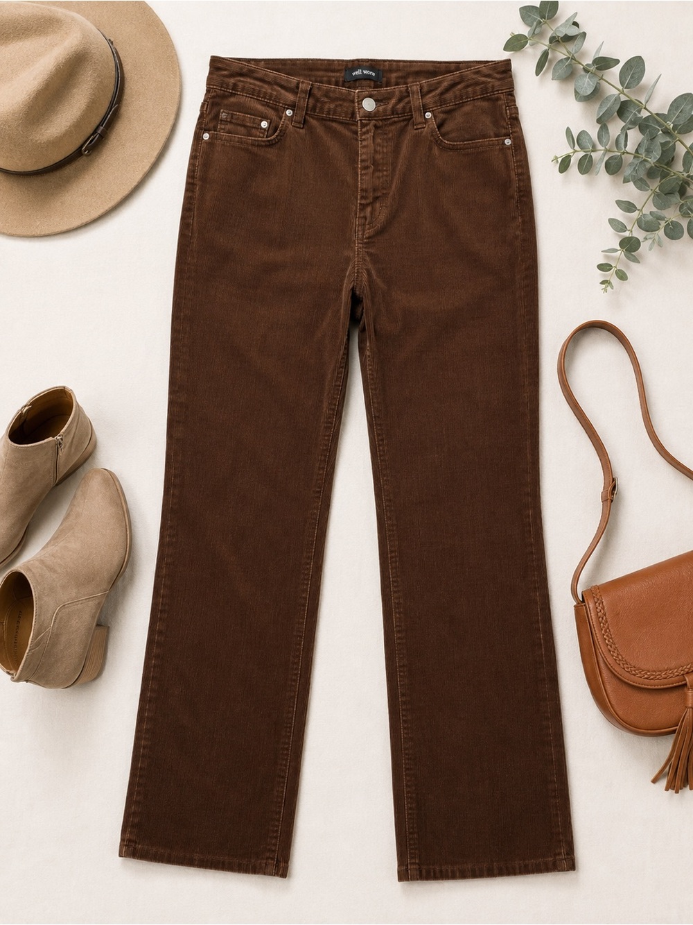 Well Worn Corduroy Pants Womens Size 12x32 Brown Straight Leg Mid Rise Stretch